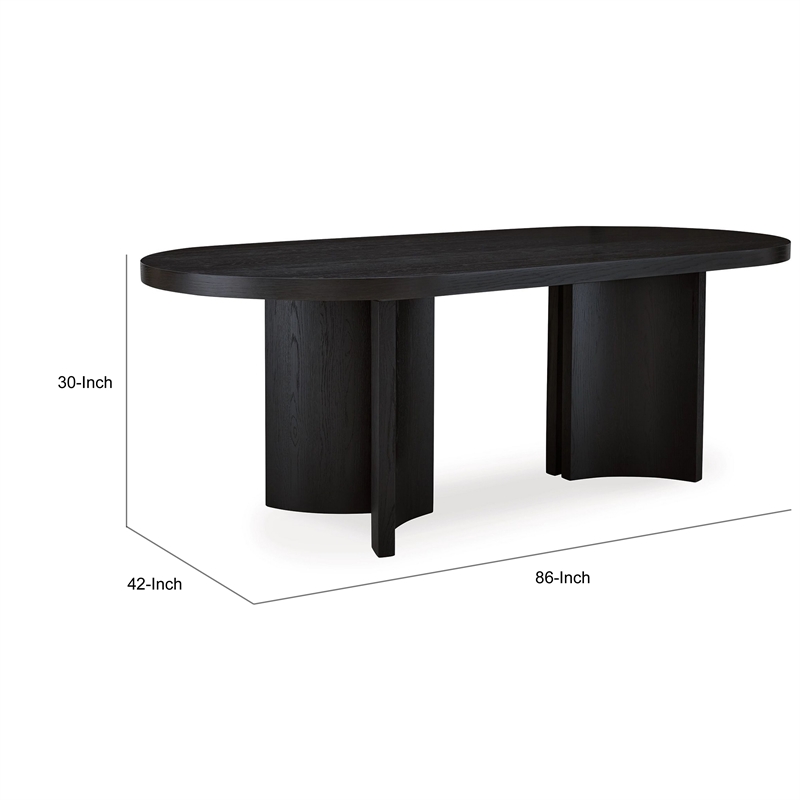86 Inch Dining Table- Oval Top- Pedestal Base- Curved- Black Finish