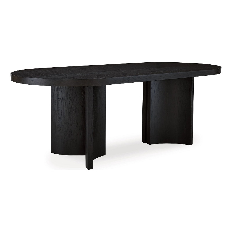 86 Inch Dining Table- Oval Top- Pedestal Base- Curved- Black Finish