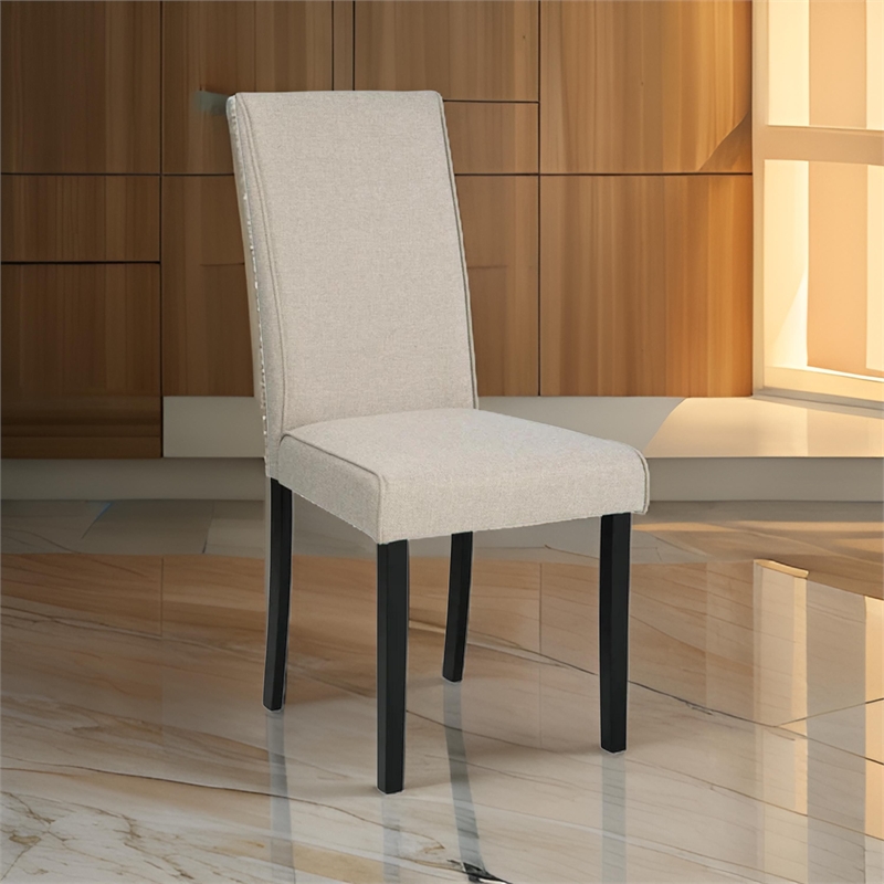 Pim 19 Inch Dining Side Chair- Set of 2- Upholstered- High Backrest- Beige