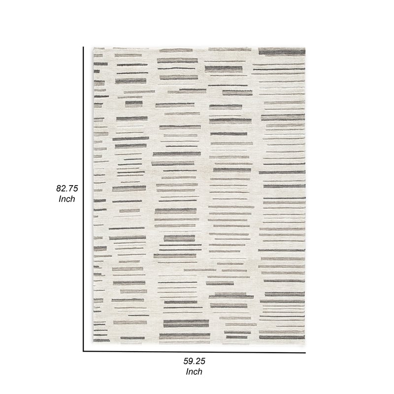 Meaw 5 x 7 Medium Area Rug- Abstract Stripe Design- Ivory Gray Polyester