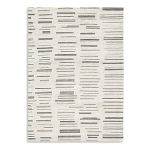 Meaw 5 x 7 Medium Area Rug- Abstract Stripe Design- Ivory Gray Polyester