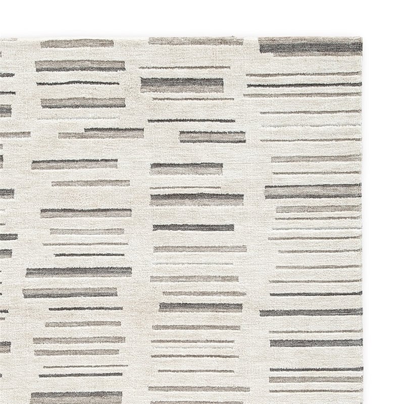 Meaw 5 x 7 Medium Area Rug- Abstract Stripe Design- Ivory Gray Polyester