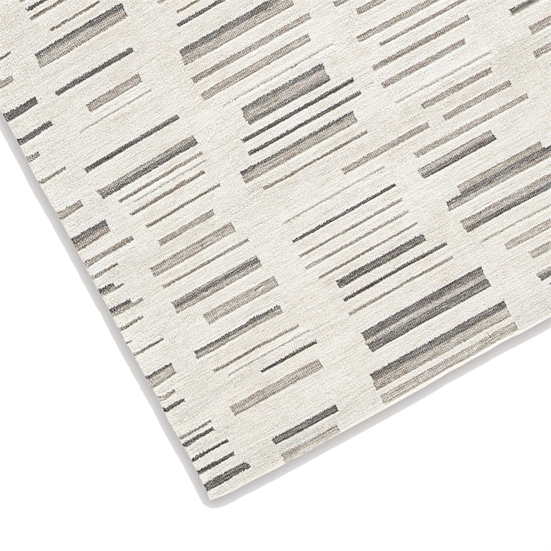 Meaw 5 x 7 Medium Area Rug- Abstract Stripe Design- Ivory Gray Polyester