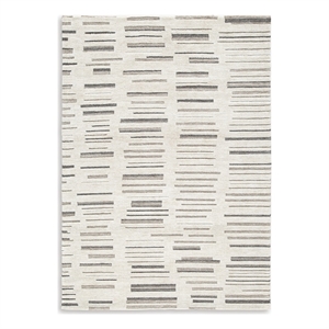 Meaw 5 x 7 Medium Area Rug- Abstract Stripe Design- Ivory Gray Polyester