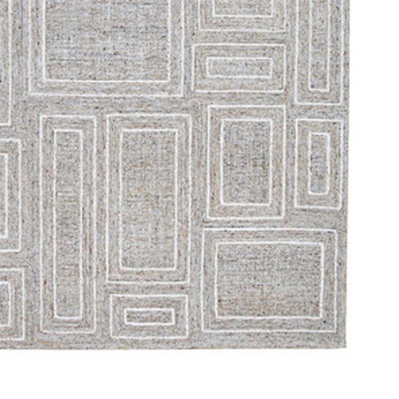 Bora 5 x 7 Area Rug- Geometric Pattern- Polyester Gray White Wool- Cotton
