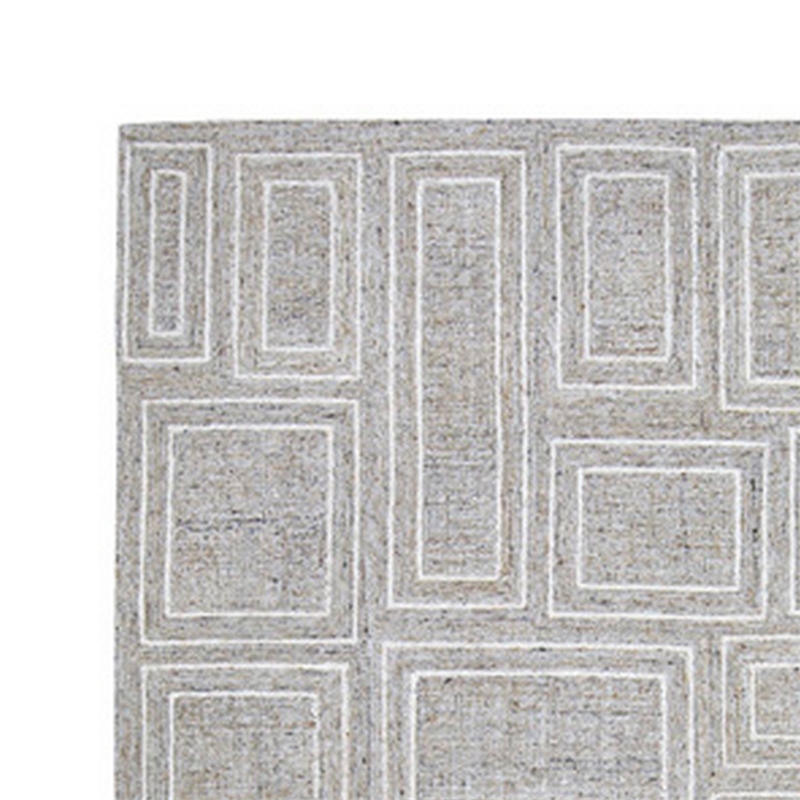 Bora 5 x 7 Area Rug- Geometric Pattern- Polyester Gray White Wool- Cotton