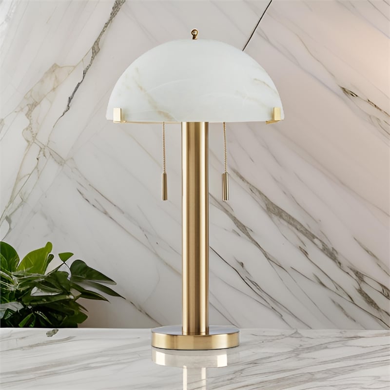 Sein 22 Inch Table Lamp- Double Pull Chain Switch- Glass Dome Shade- Brass