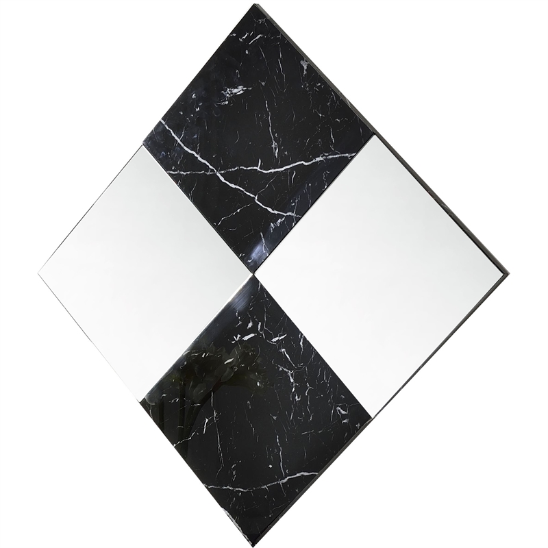 Contemporary Square Accent Wall Mirror with Faux Marble- Silver and Black