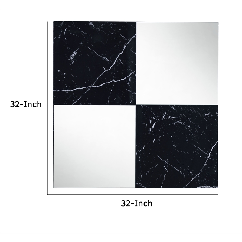 Contemporary Square Accent Wall Mirror with Faux Marble- Silver and Black