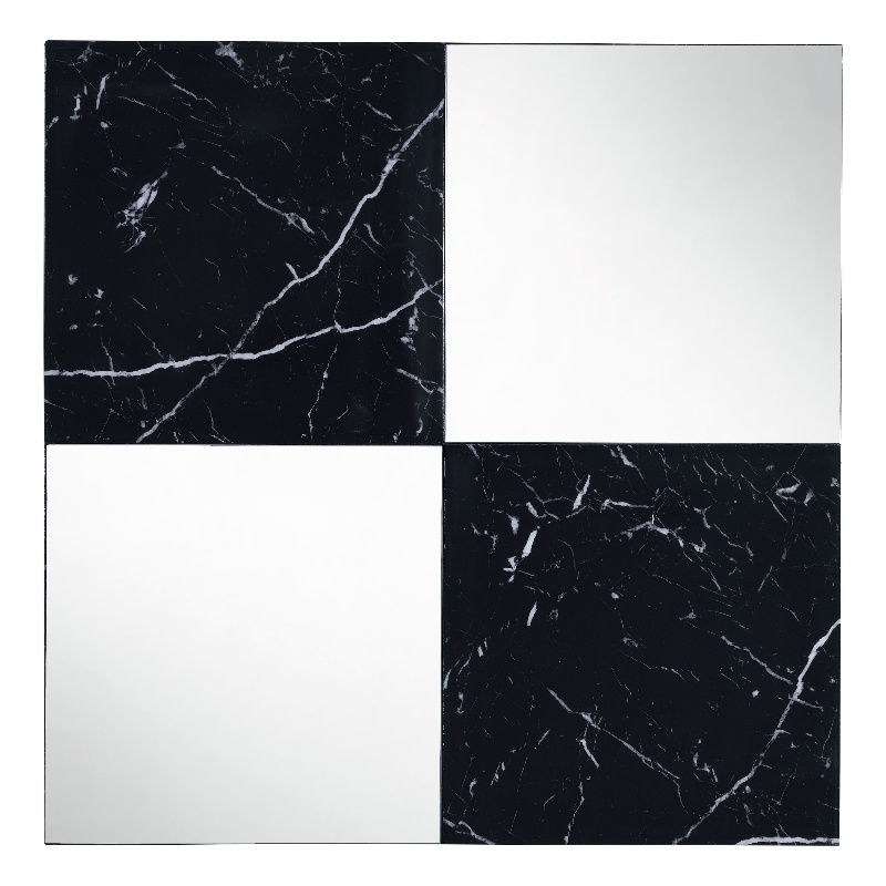 Contemporary Square Accent Wall Mirror with Faux Marble- Silver and Black