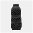 Yuka 12 Inch Vase- Bottle Shape- Embossed Diamond Patterns- Stained Black