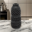 Yuka 12 Inch Vase- Bottle Shape- Embossed Diamond Patterns- Stained Black