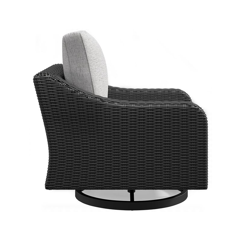 Tira 38 Inch Outdoor Swivel Lounge Chair- Cushioned- Resin- Black- Gray