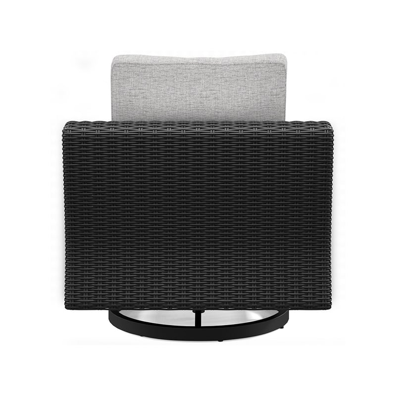 Tira 38 Inch Outdoor Swivel Lounge Chair- Cushioned- Resin- Black- Gray