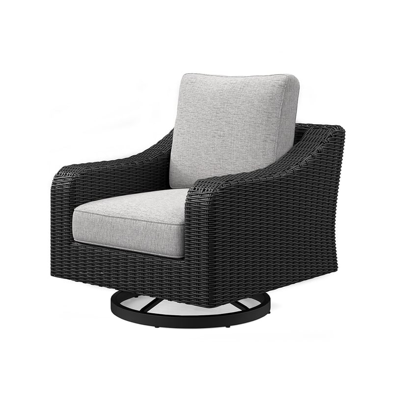 Tira 38 Inch Outdoor Swivel Lounge Chair- Cushioned- Resin- Black- Gray