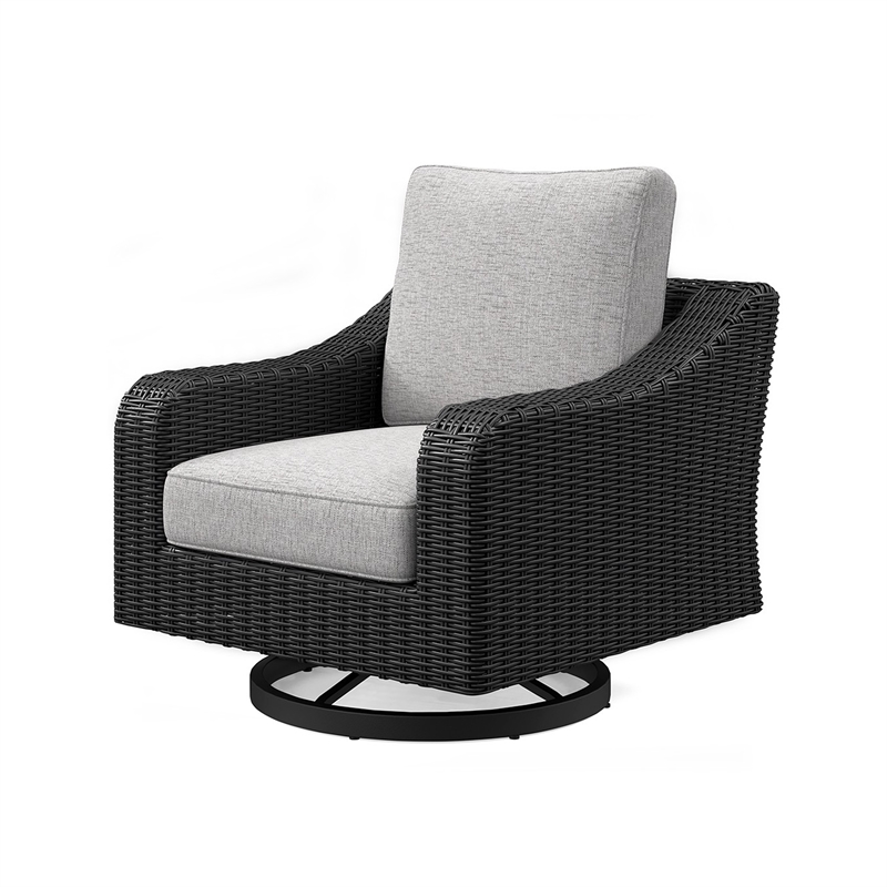 Tira 38 Inch Outdoor Swivel Lounge Chair- Cushioned- Resin- Black- Gray