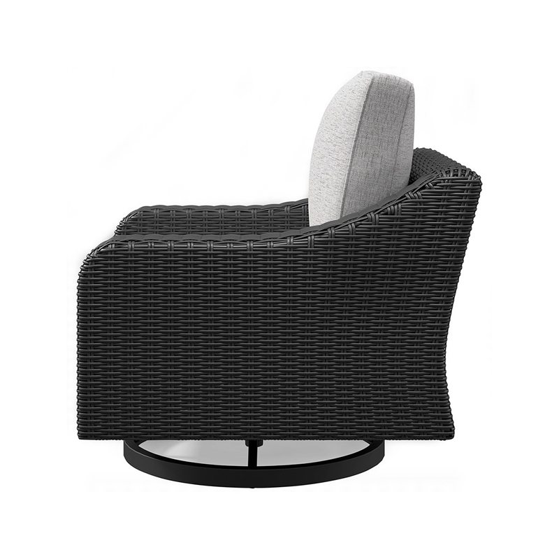 Tira 38 Inch Outdoor Swivel Lounge Chair- Cushioned- Resin- Black- Gray