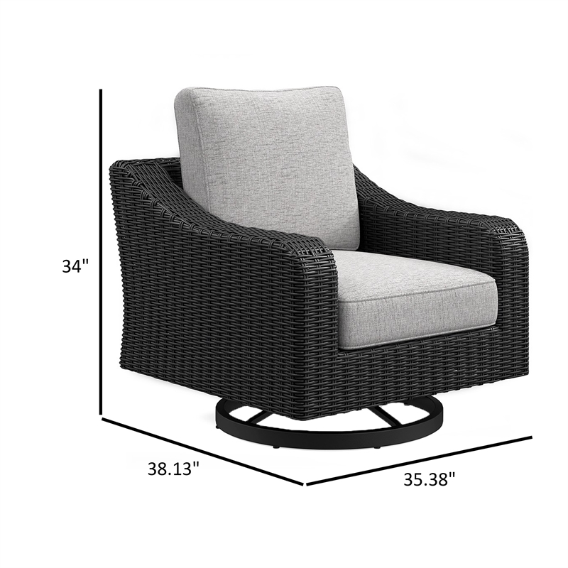 Tira 38 Inch Outdoor Swivel Lounge Chair- Cushioned- Resin- Black- Gray