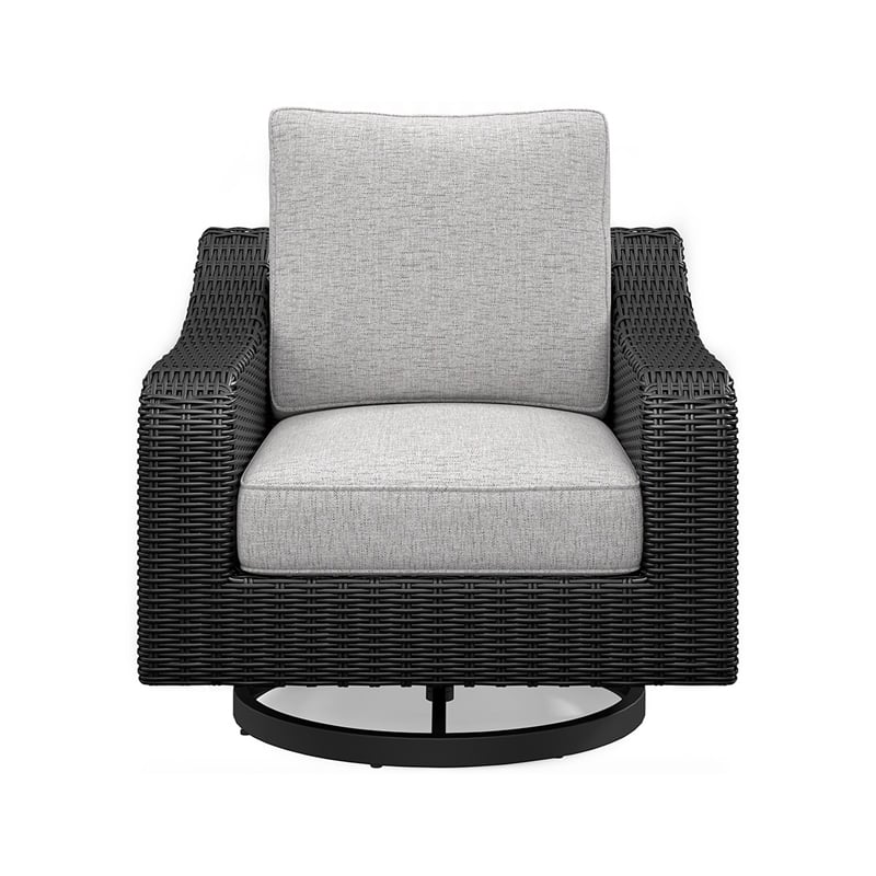 Tira 38 Inch Outdoor Swivel Lounge Chair- Cushioned- Resin- Black- Gray