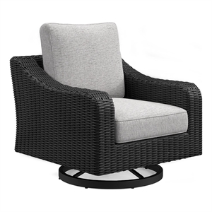 Tira 38 Inch Outdoor Swivel Lounge Chair- Cushioned- Resin- Black- Gray