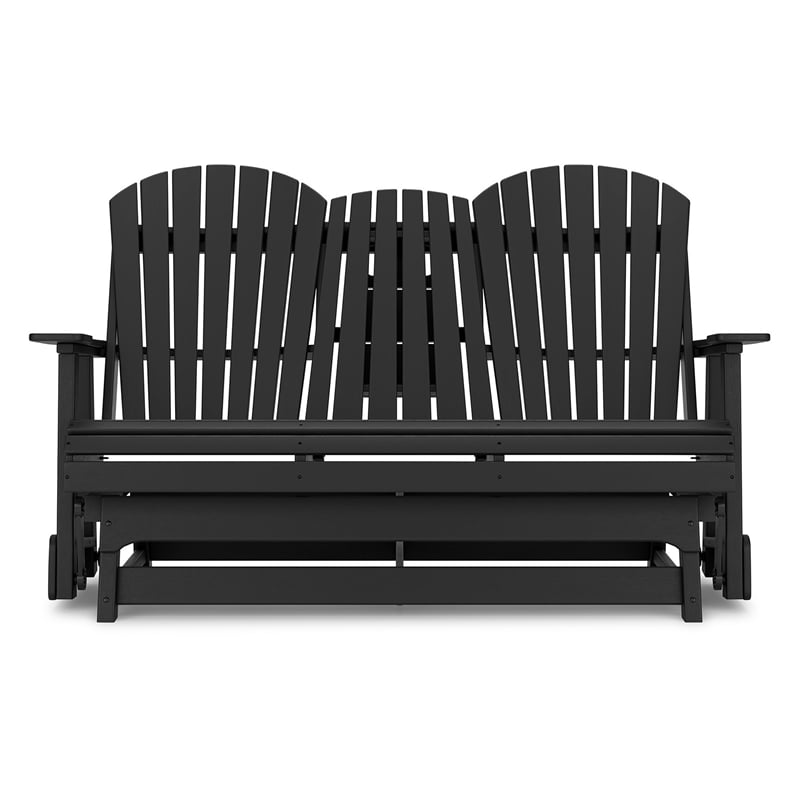 Sami 67 Inch Outdoor Adirondack Glider Loveseat- Dropdown Cupholders- Black