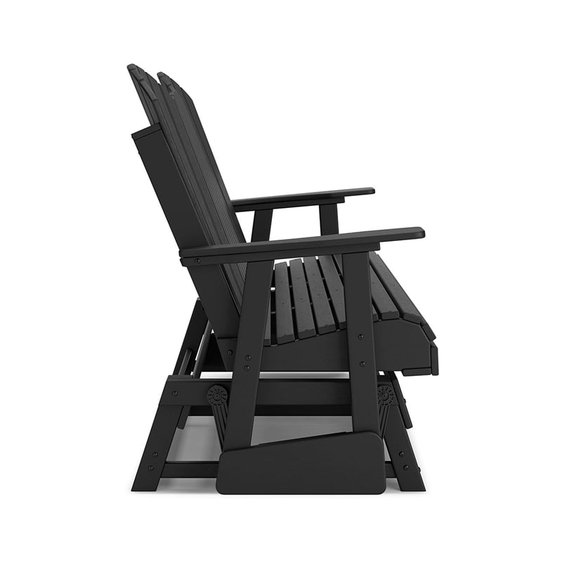 Sami 67 Inch Outdoor Adirondack Glider Loveseat- Dropdown Cupholders- Black