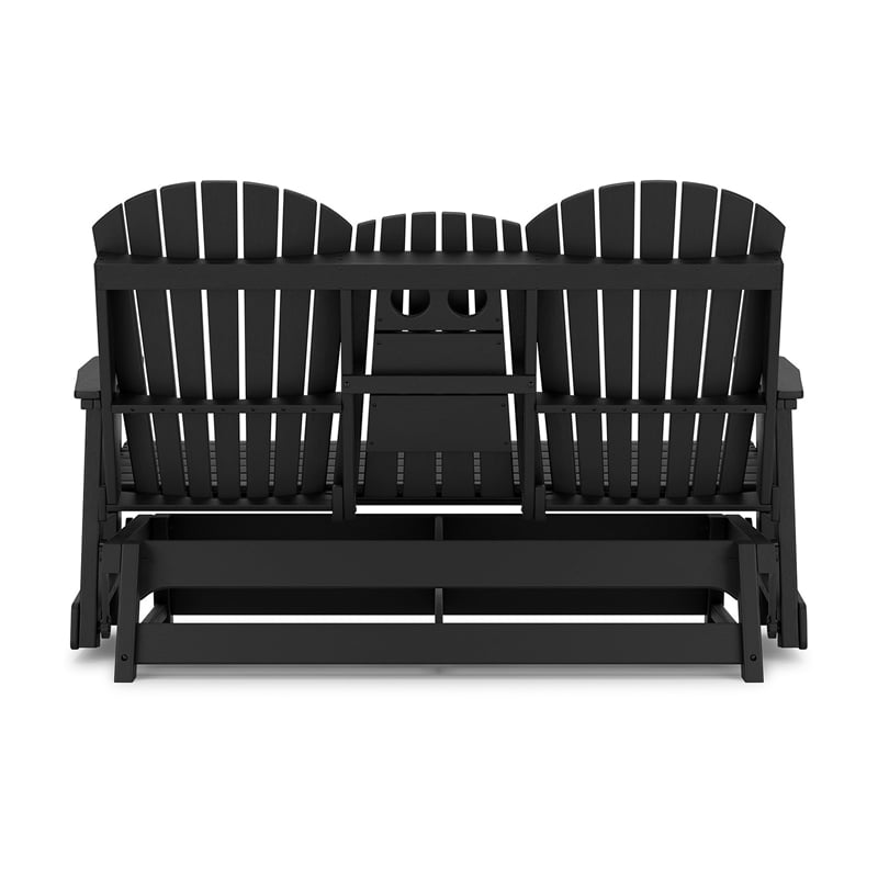 Sami 67 Inch Outdoor Adirondack Glider Loveseat- Dropdown Cupholders- Black