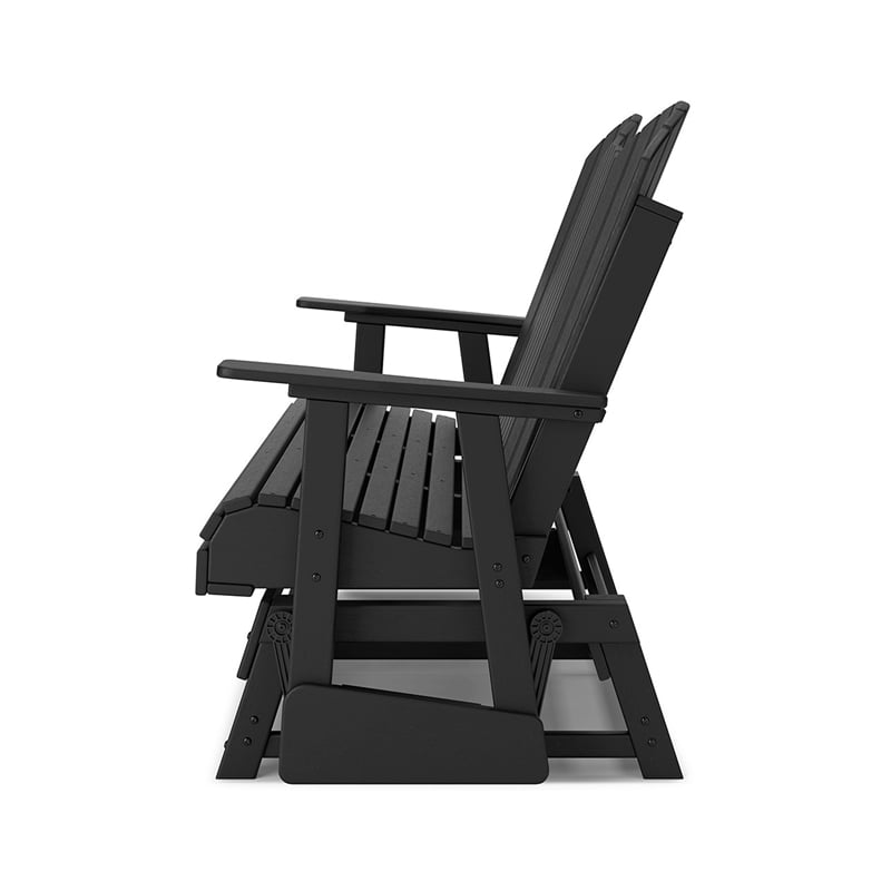 Sami 67 Inch Outdoor Adirondack Glider Loveseat- Dropdown Cupholders- Black