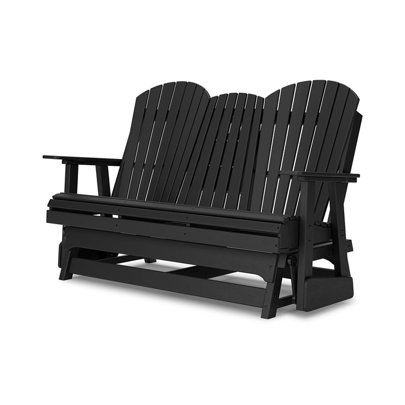 Sami 67 Inch Outdoor Adirondack Glider Loveseat- Dropdown Cupholders- Black