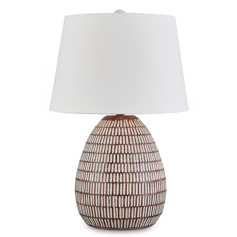 Gyen 29 Inch Table Lamp- Antique White Pattern Pot Base- Beige Empire Shade
