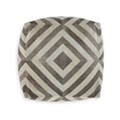 Ottoman Pouf- 18 Inch- Square- Brown and Ivory Polyester Geometric Design
