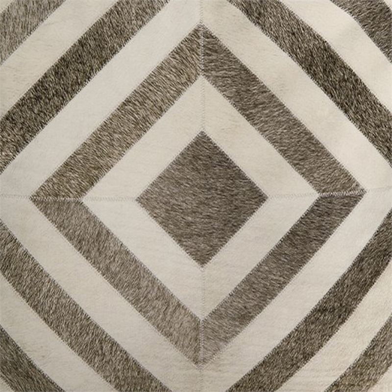 Ottoman Pouf- 18 Inch- Square- Brown and Ivory Polyester Geometric Design