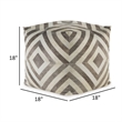Ottoman Pouf- 18 Inch- Square- Brown and Ivory Polyester Geometric Design