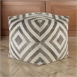 Ottoman Pouf- 18 Inch- Square- Brown and Ivory Polyester Geometric Design