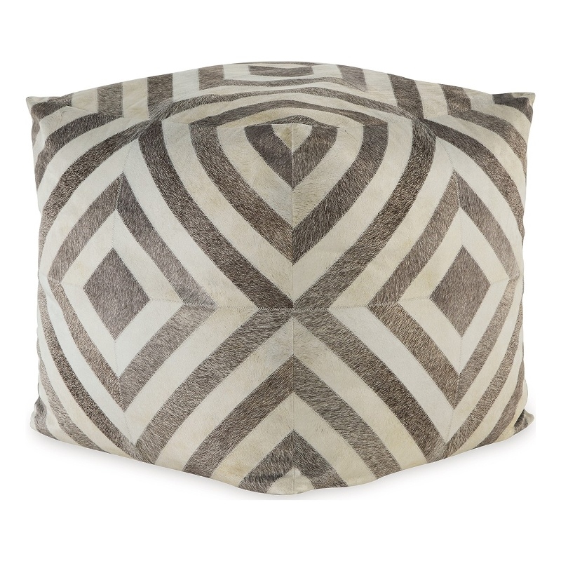 Ottoman Pouf- 18 Inch- Square- Brown and Ivory Polyester Geometric Design