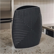 Ako 10 Inch Vase- Metal Ribbed Body Design- Curved Top- Matte Black Finish