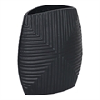 Ako 10 Inch Vase- Metal Ribbed Body Design- Curved Top- Matte Black Finish