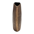 Ako 10 Inch Vase- Modern- Ribbed Body Design- Curved Top- Antique Brass