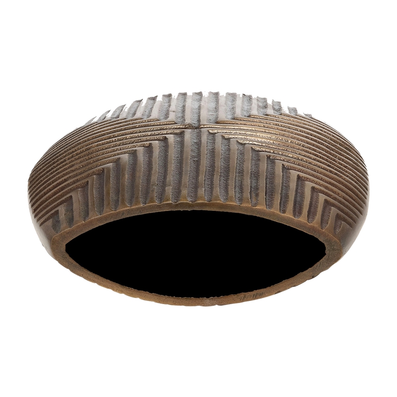 Ako 10 Inch Vase- Modern- Ribbed Body Design- Curved Top- Antique Brass