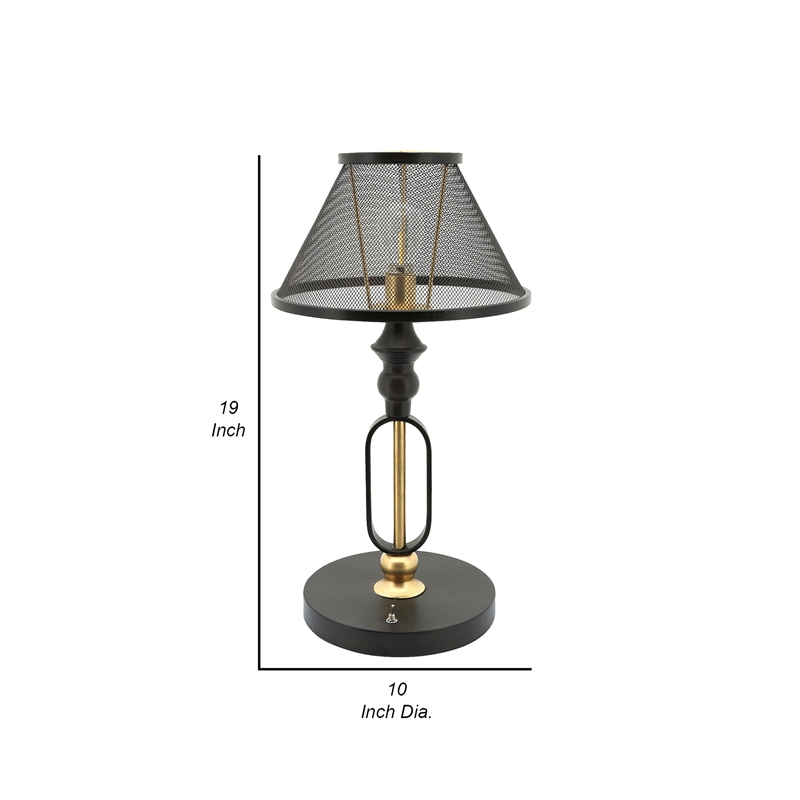 19 Inch Table Lamp- Round Metal Mesh Shade- Hollow Body- Black- Gold Stand