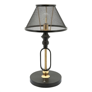 19 Inch Table Lamp- Round Metal Mesh Shade- Hollow Body- Black- Gold Stand