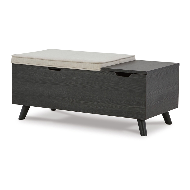 Yasmin Storage Bench- Black Gray Wood- Beige Polyester- Foam- 39 Inch