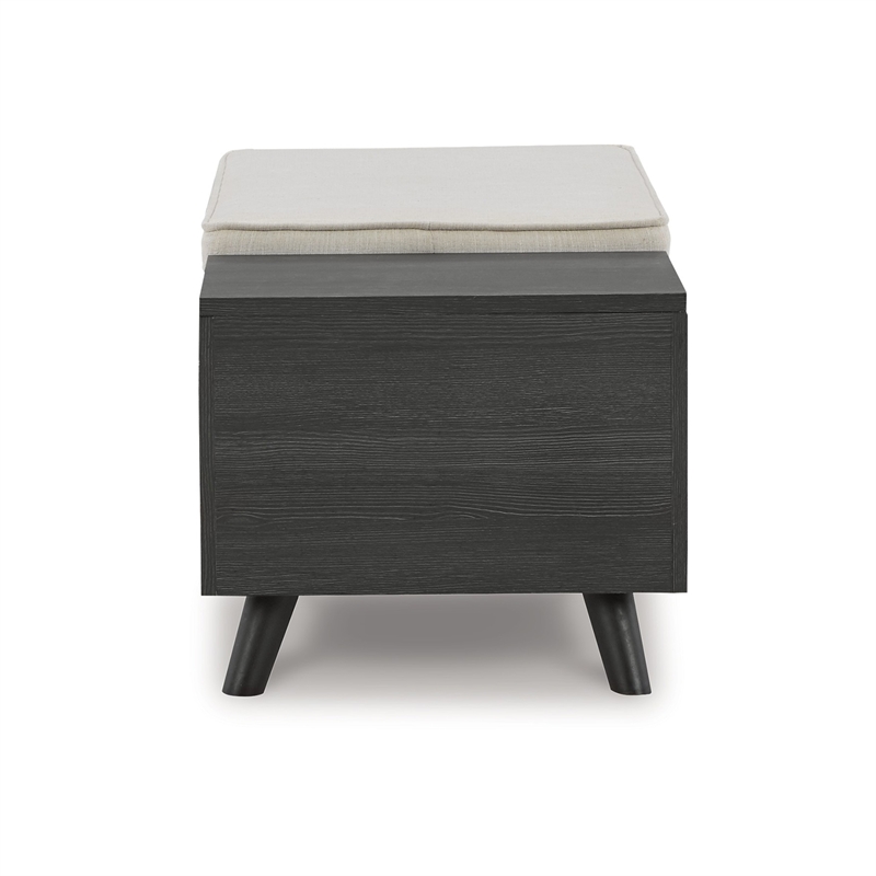 Yasmin Storage Bench- Black Gray Wood- Beige Polyester- Foam- 39 Inch