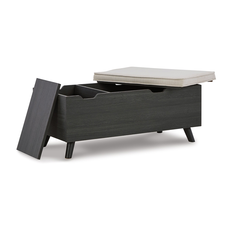 Yasmin Storage Bench- Black Gray Wood- Beige Polyester- Foam- 39 Inch