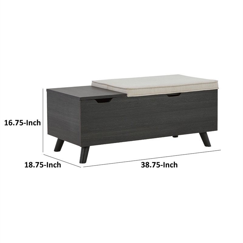 Yasmin Storage Bench- Black Gray Wood- Beige Polyester- Foam- 39 Inch