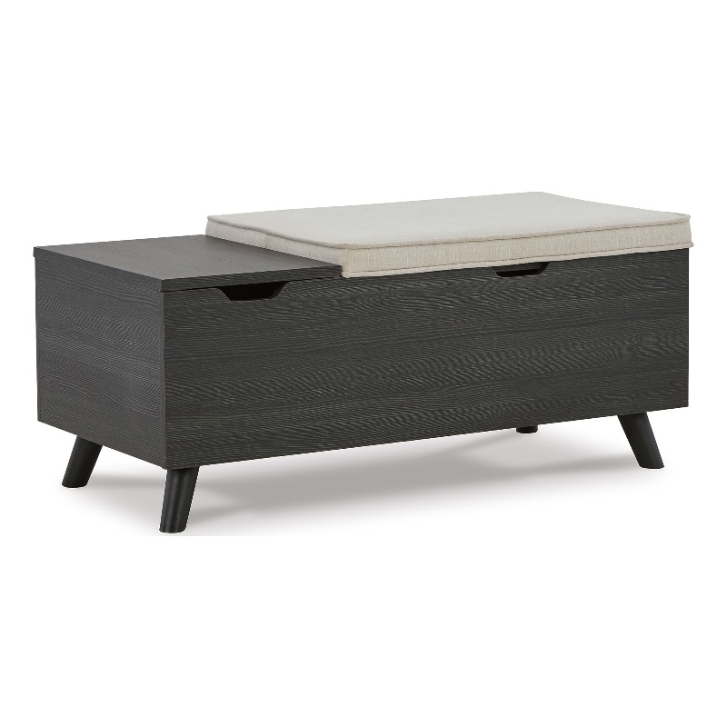 Yasmin Storage Bench- Black Gray Wood- Beige Polyester- Foam- 39 Inch