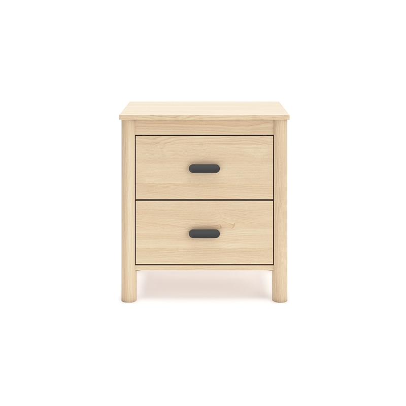 Abis Nightstand- 2 Drawers- Natural Brown Wood- Black Handles- 24 Inch
