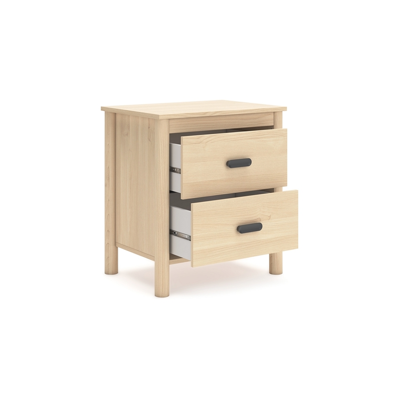 Abis Nightstand- 2 Drawers- Natural Brown Wood- Black Handles- 24 Inch