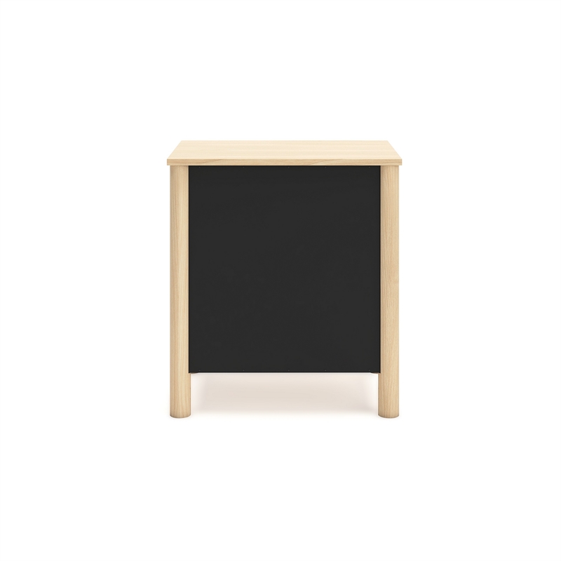 Abis Nightstand- 2 Drawers- Natural Brown Wood- Black Handles- 24 Inch