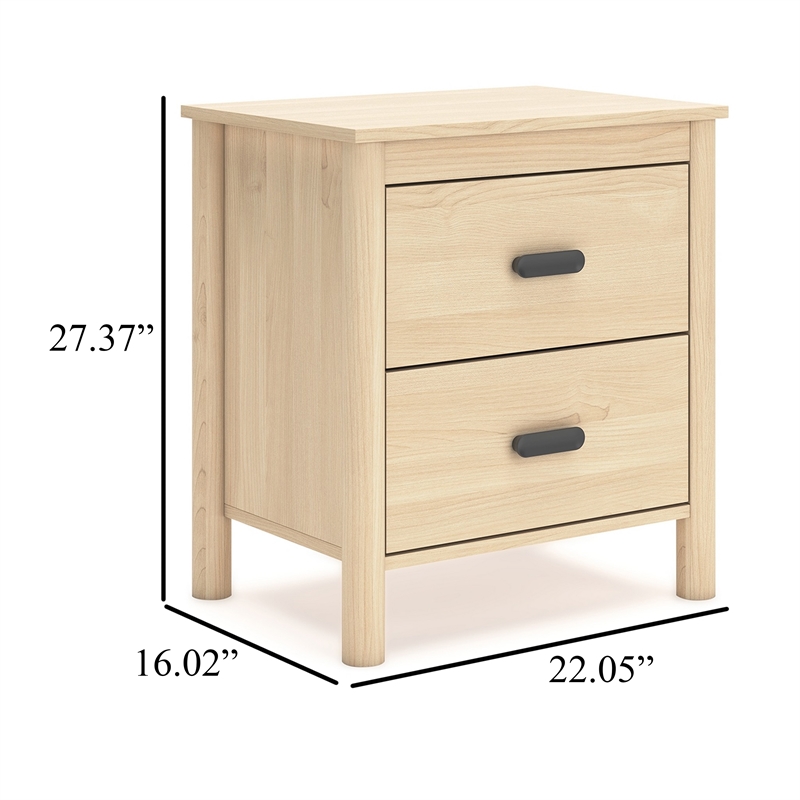 Abis Nightstand- 2 Drawers- Natural Brown Wood- Black Handles- 24 Inch